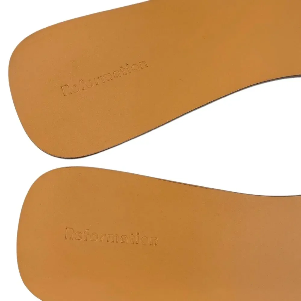 Reformation Katina Strappy Flat Slide Sandals Parmesan and Snake